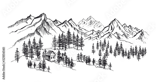 Mountain landscape, hand drawn illustration