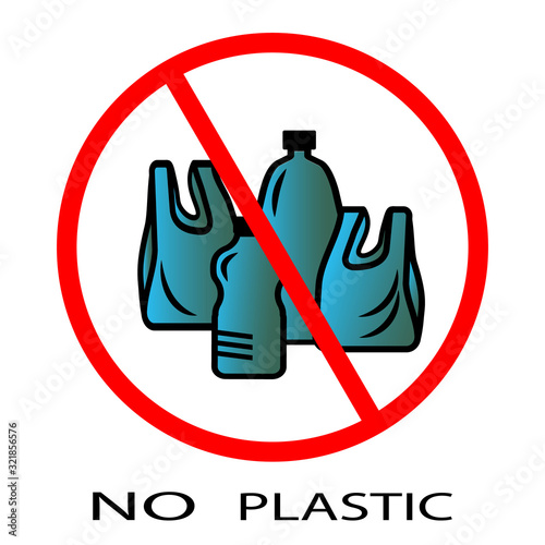 Ban plastic bags and bottles, environmental issues concept, poster, banner.