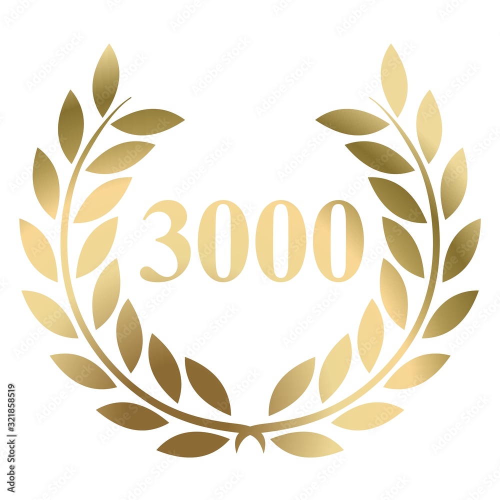 3000th gold laurel wreath vector isolated on a white background 