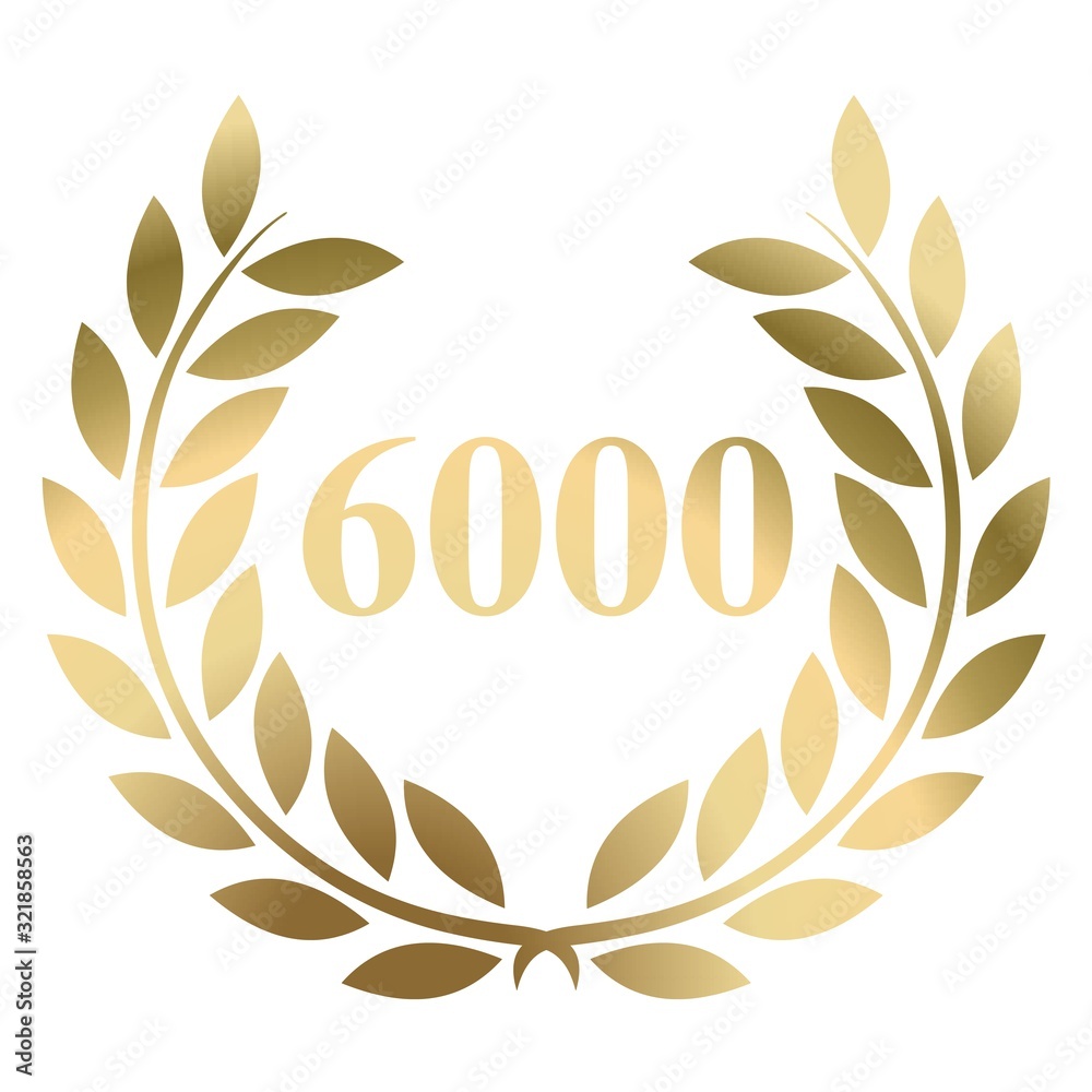 6000th gold laurel wreath vector isolated on a white background 