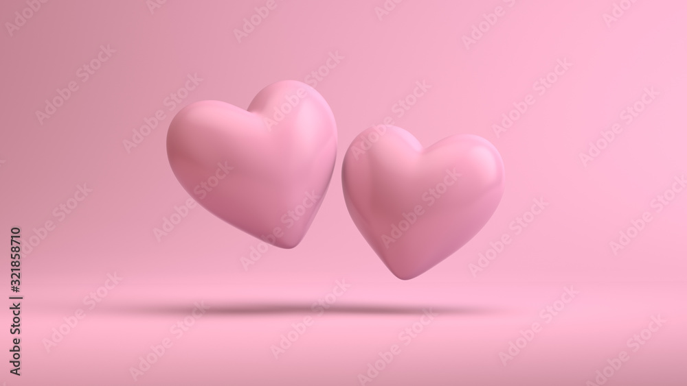 Two 3d hearts on a clean pink background template