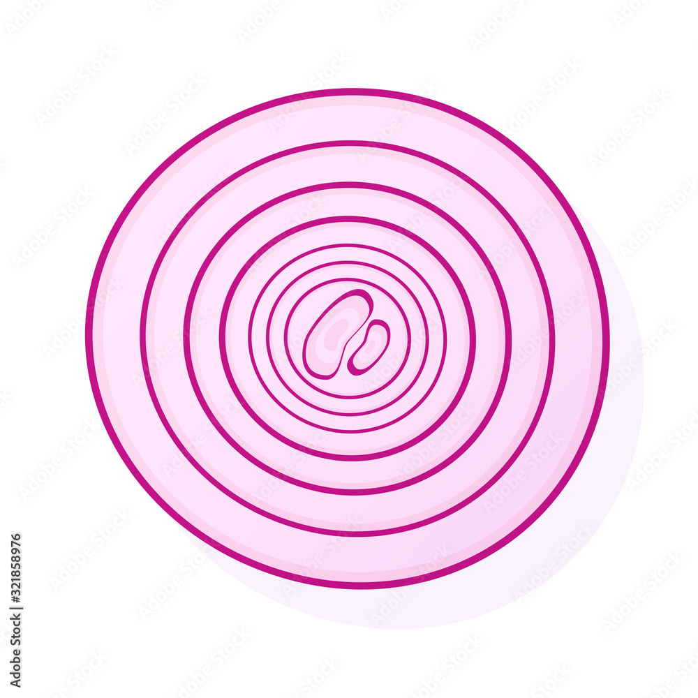 Sliced red onion isolated on white background. Rings of red onion. Vector Illustration.