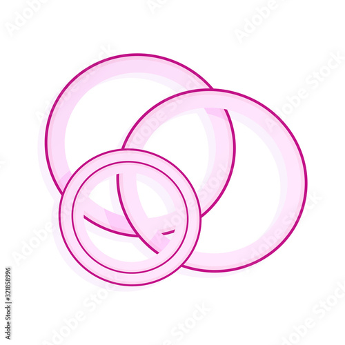 Sliced red onion isolated on white background. Rings of red onion. Vector Illustration.