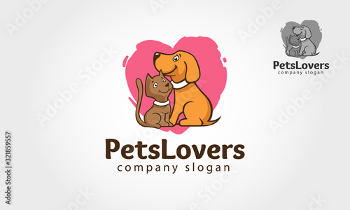 Pets Lover Logo Template.  A cute, stylish with love symbol. This logo template for your pets related business or project. 