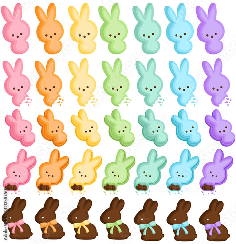 A Vector Set of Cute Bunny Marshmallow Candy and Chocolate for Easter Celebration