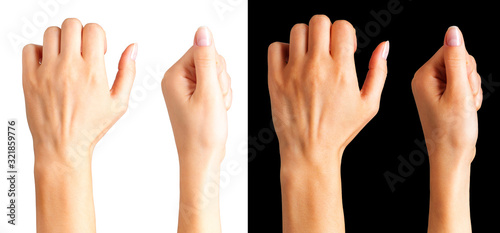 Set of woman clenched fist. Concept of unity, fight or cooperation