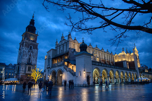 The Cloth Hall and Town Hall tower in Krakow, Poland photo