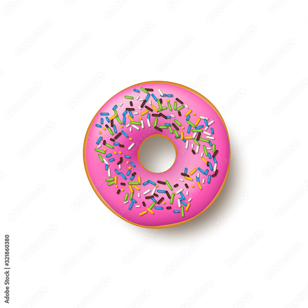 Colorful donut isolated on white background. Top view, realistic style. Vector illustration. Colorful donut isolated on white background. Top view, realistic style. Vector illustration.