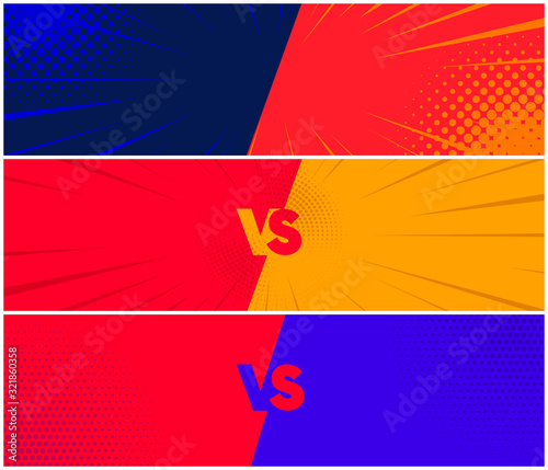 Set of banners fighting each other, vector illustration, two opponents versus screen design