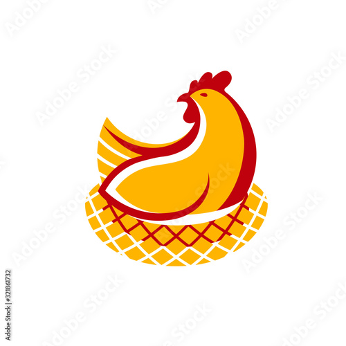 Logo, badge of chicken meat and eggs vector illustration