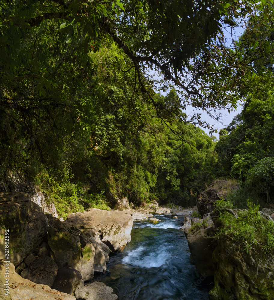 Forest river stones landscape,beautiful panoramic view of the river in Bridge of God and Waterfalls of Tamasopo san luis potosi mexico Forest river stones landscape,beautiful panoramic view of the river in Bridge of God and Waterfalls of Tamasopo san luis potosi mexico