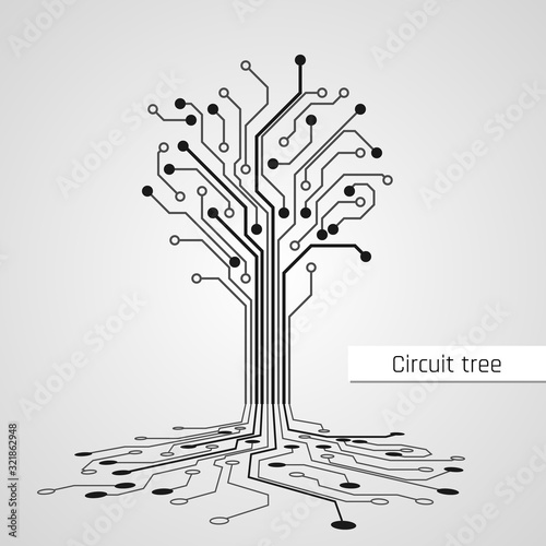 Abstract Circuit Tree. Technology design element. Computer engineering hardware system. Vector