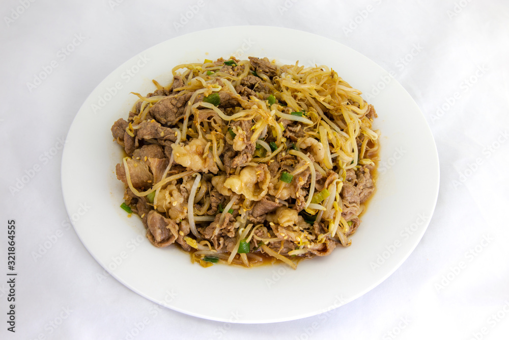 Fried Beef Brisket and mung bean sprout with soy sauce Fried Beef Brisket and mung bean sprout with soy sauce