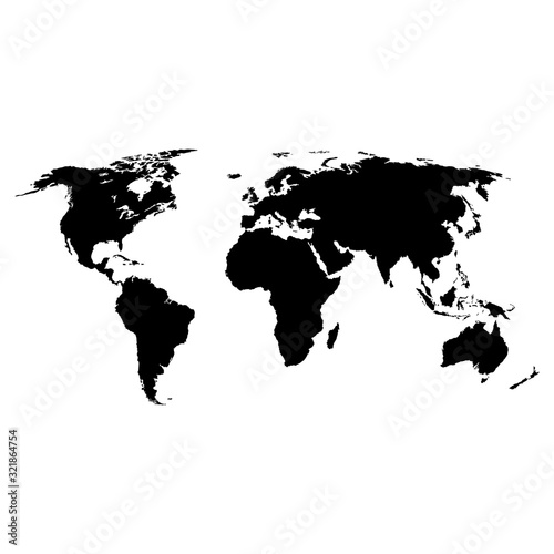World map isolated on white background. Black map template  flat earth. Vector illustration 