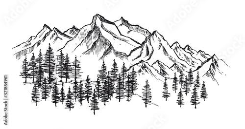 Mountain landscape, hand drawn illustration