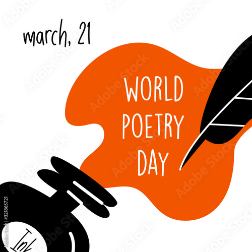 World poetry day, march 21. Vector illustration of inkwell and feather. photo