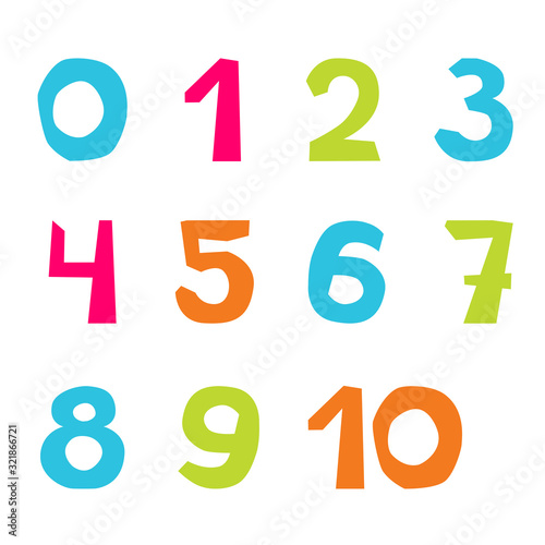 PrintA colorful set of funny figures from 1 to 10. The concept of education. Flat vector illustration isolated on white background