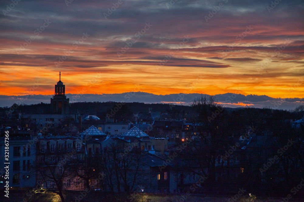 Naklejka premium Sunset from Wawel Castle in Krakow, Poland