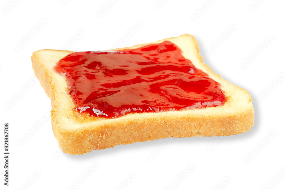 Toast with cranberry jam isolated on a white background. Sandwich with white bread and cranberry jam on a white background. Delicious slice of toast with strawberry jam. Toast bread with red jam. Toast with cranberry jam isolated on a white background. Sandwich with white bread and cranberry jam on a white background. Delicious slice of toast with strawberry jam. Toast bread with red jam.