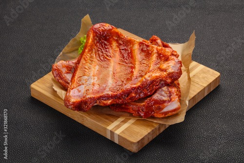 Raw marinated pork ribs