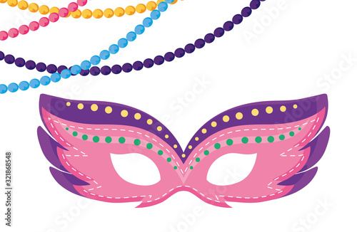 Isolated mardi gras mask and necklaces vector design