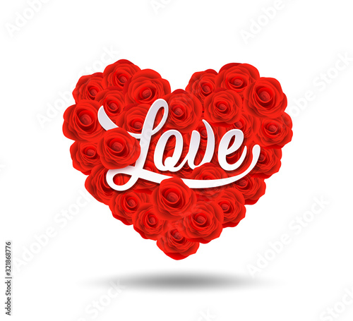 Happy Valentine's Day love message design on rose heart shape background, vector illustration
