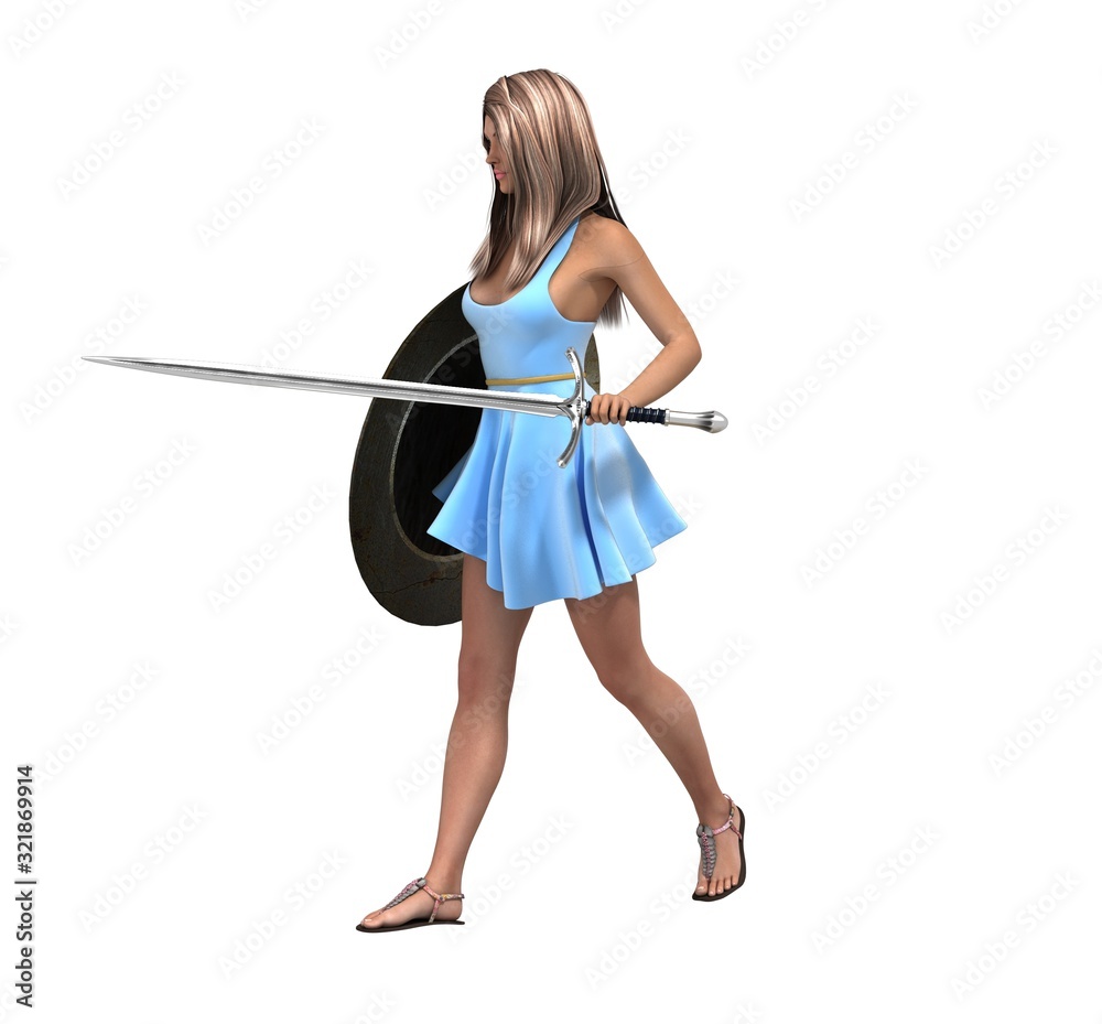 warrior woman character, 3D rendering, illustration warrior woman character, 3D rendering, illustration