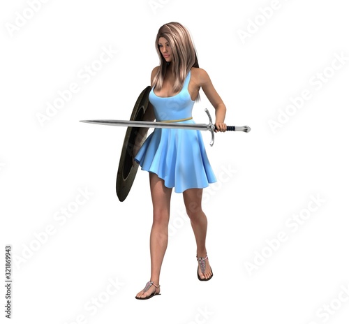 warrior woman character, 3D rendering, illustration © vadim_fl