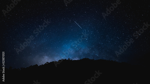 beautiful night sky with milky way between lot of star and meteor on february 2020