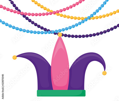 Isolated mardi gras hat and necklaces vector design