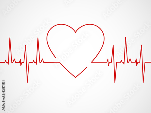 Ekg with heart. Heartbeat ecg line, monitor with signal cardiac rhythm, electrocardiographic pulsing chart, healthcare app vector concept