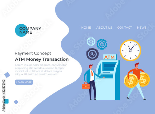 People waiting in line ATM withdraw terminal machine concept. Vector flat cartoon graphic design illustration