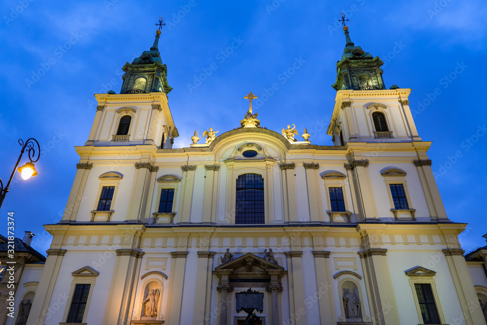 Church of the Holy Cross at Night in Warsaw