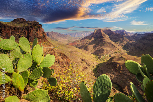Mountains and valleys of Gran Canaria island at sunset, Spain photo