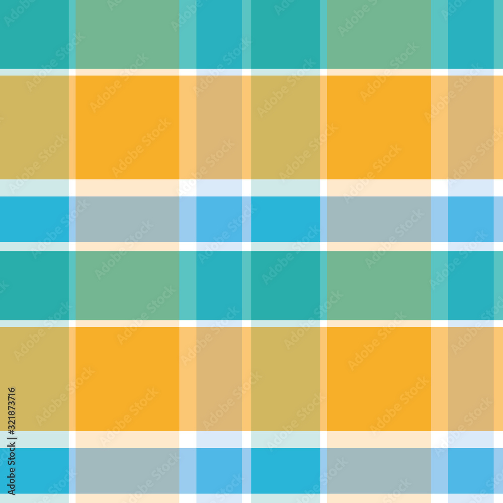 checkered background of stripes in orange, green, blue and white