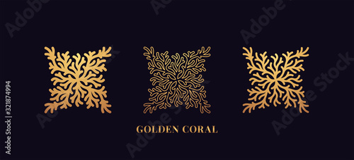 Golden reef coral by square shape. Second set of gold coralline silhouettes