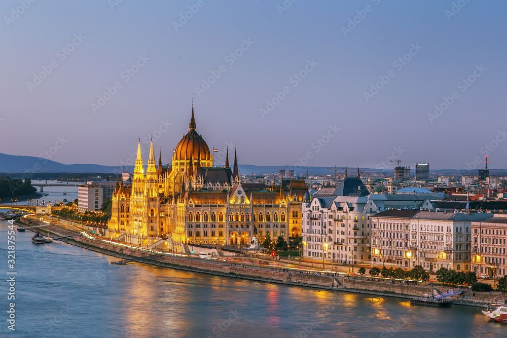 View of Hungarian Parliament Building, Budapest, Hungary