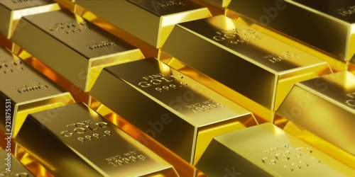 Gold bars are arranged in higher layers to communicate the higher value of gold, with investments, investments, savings and financial success.3D render