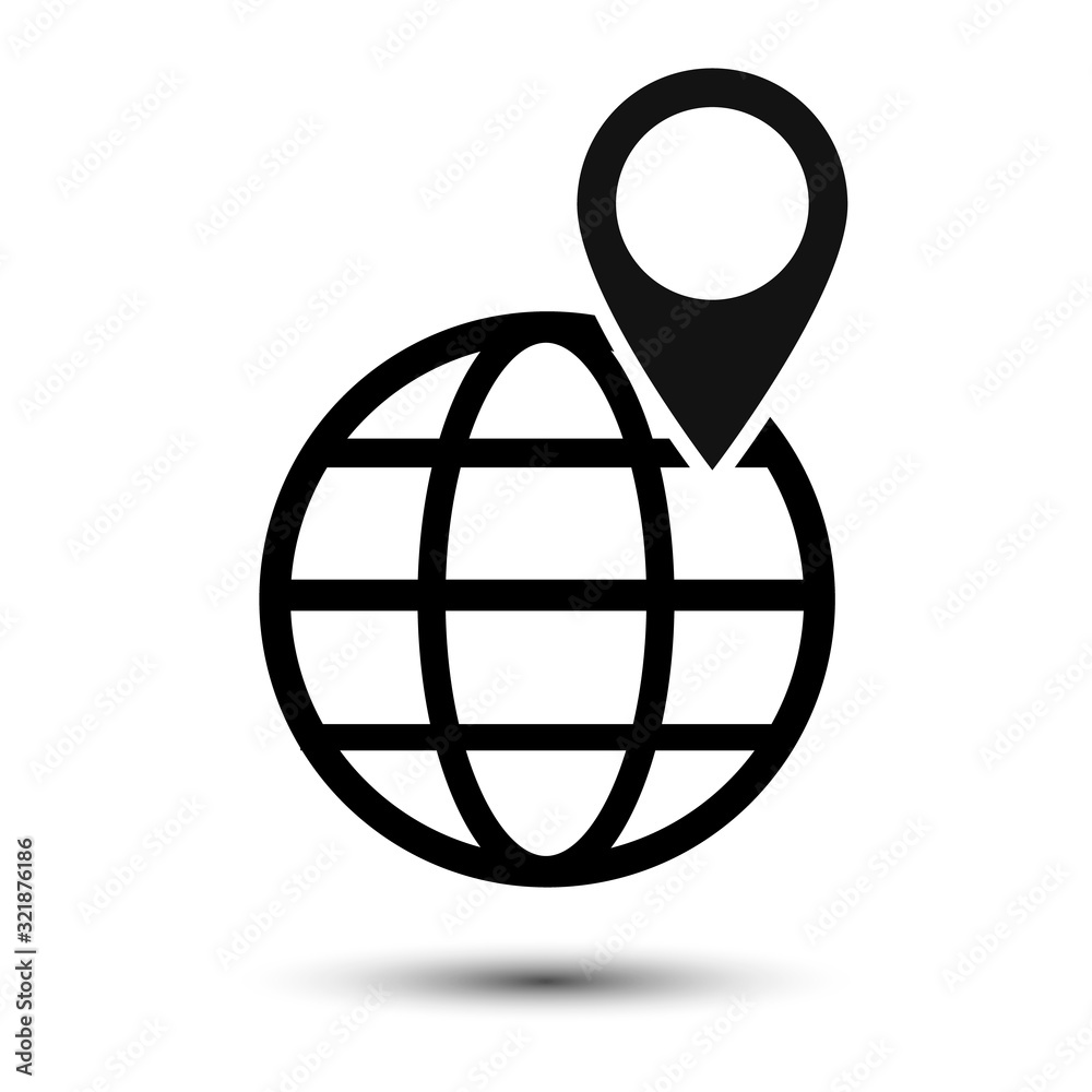 Pin on globe icon isolated on white background. Vector illustration. Pin on globe icon isolated on white background. Vector illustration.