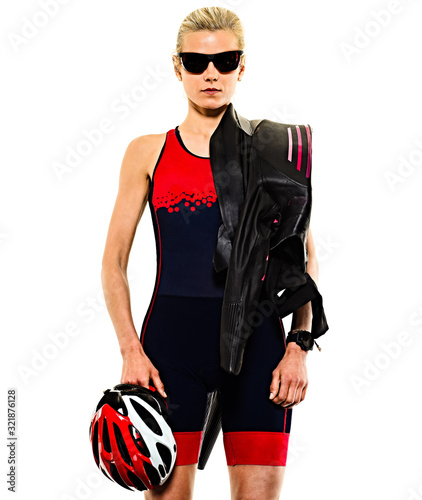 woman triathlon triathlete ironman isolated white background photo