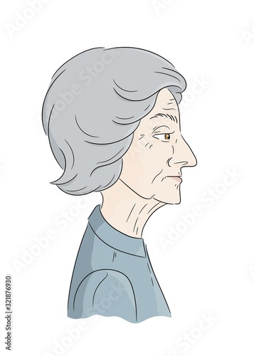 colored profile portrait of a grumpy old woman