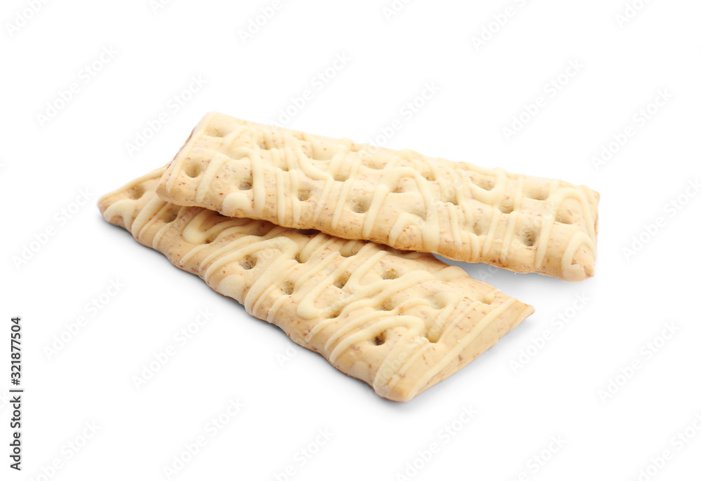 Tasty cookies with icing isolated on white