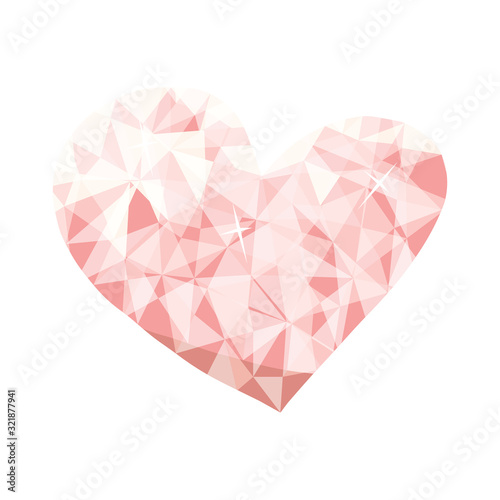 Wallpaper Mural Diamond low poly vector heart for valentine's day cards, posters, wrapping and design. Original origami paper pink heart, isolated on white backdrop. Geometric rumpled triangular style illustration. Torontodigital.ca