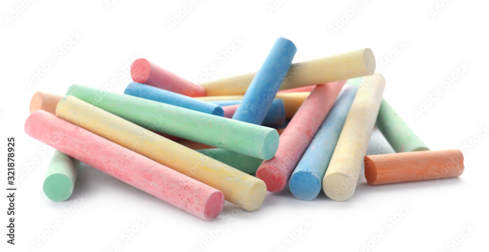 Color pieces of chalk on white background Color pieces of chalk on white background