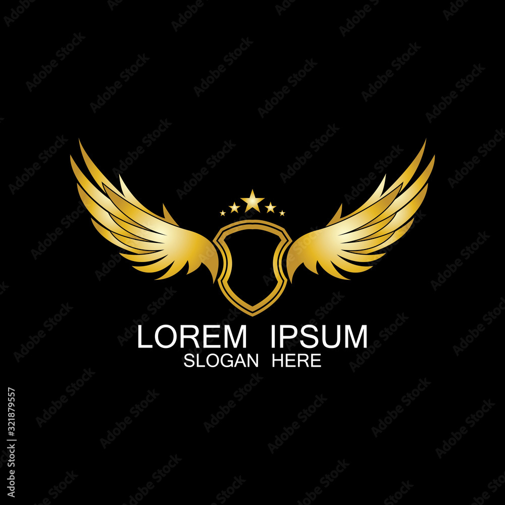 winged shield gold logo design symbol vector illustration-vector winged shield gold logo design symbol vector illustration-vector