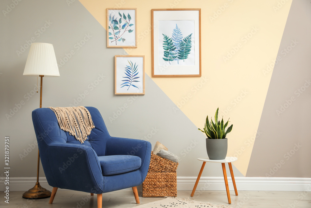 Stylish room interior design with floral paintings Stylish room interior design with floral paintings