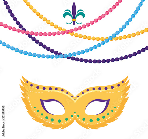 Isolated mardi gras mask and necklaces vector design