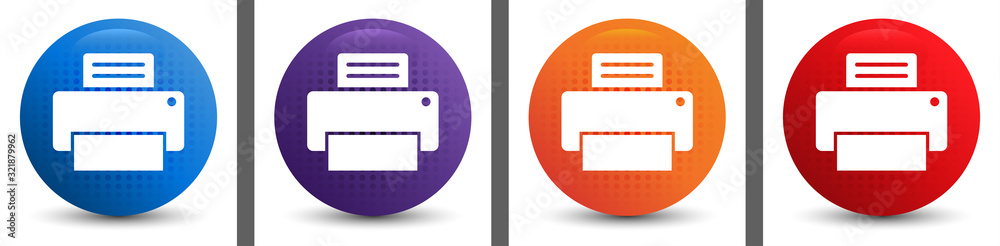 Printer icon abstract halftone round button set Printer icon abstract halftone round button set