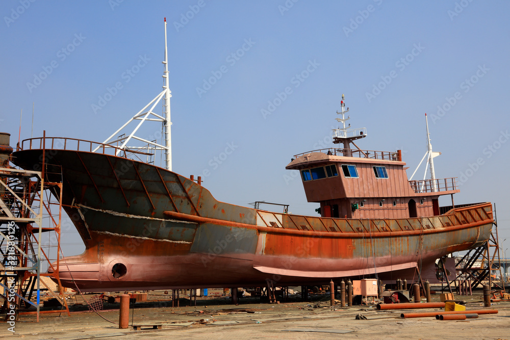 Fototapeta premium ship under construction in a shipyard
