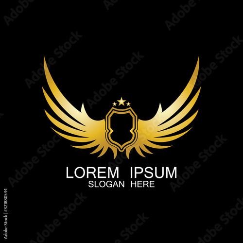 winged shield gold logo design symbol vector illustration-vector